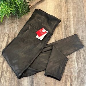 SPANX Black Faux Leather Leggings Size Large Petite New with Tags